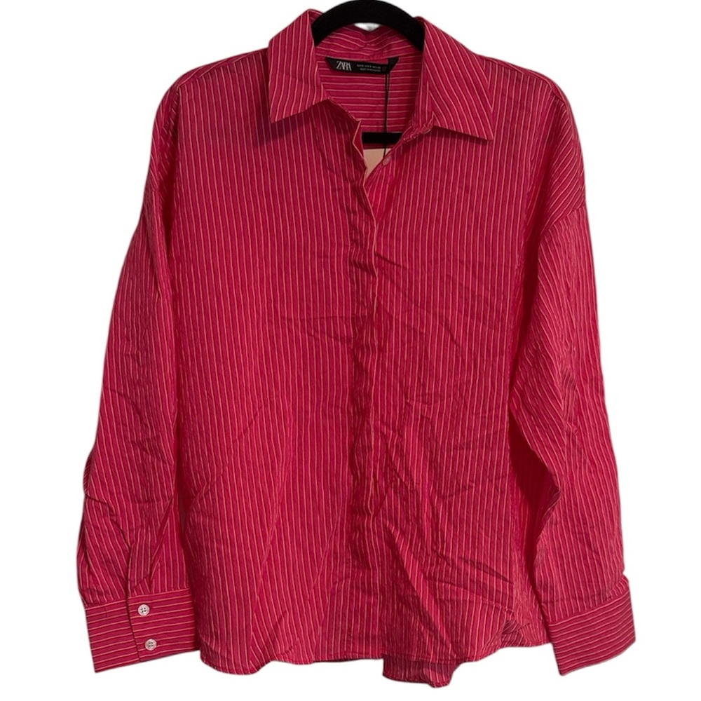 Zara Striped Oversized Button Down Top NWT